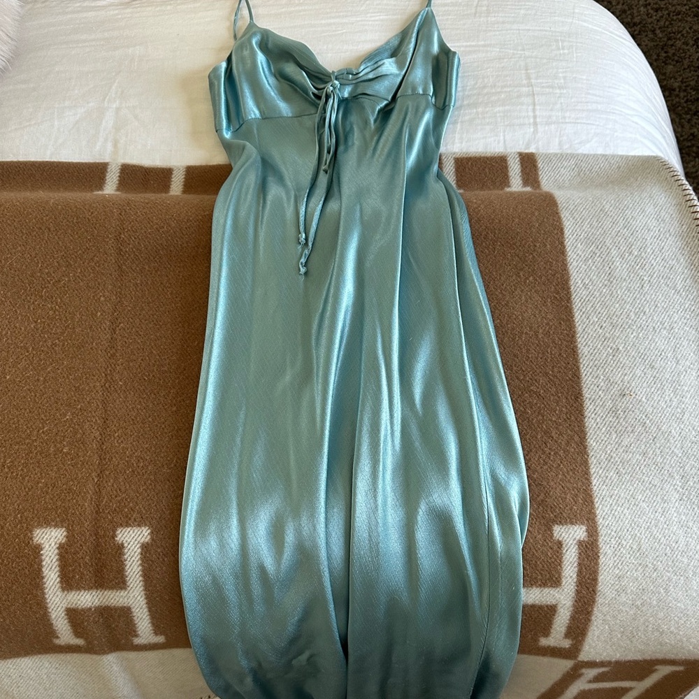 Bec & Bridge Satin Maxi Dress in Aqua Blue